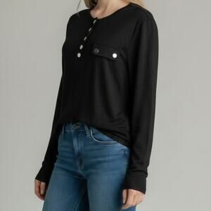 Cupshe Black Snap Neck Long Sleeve Casual Top Women's Size XL NWT